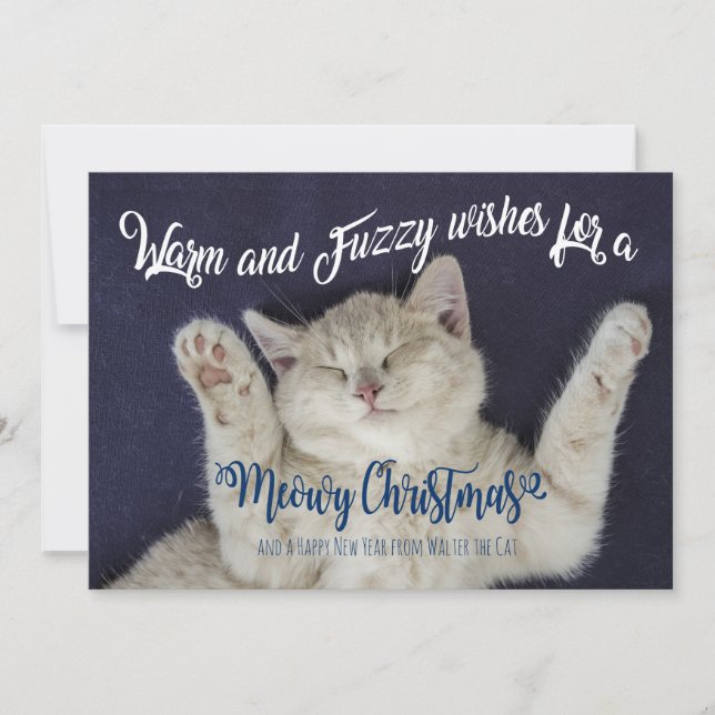 Tarjeta Festiva Gato de Navidades miedosos cálidos y borrosos (Anverso)