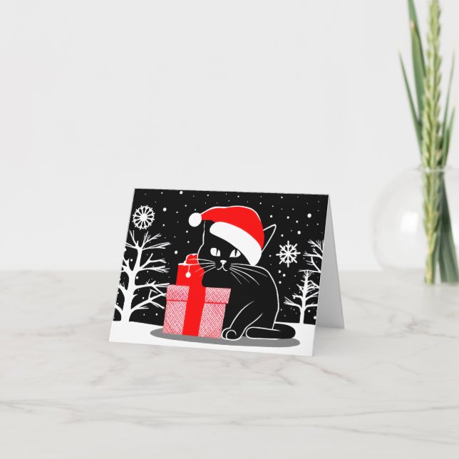 Tarjeta Festiva Gato de Navidades negros (Anverso)