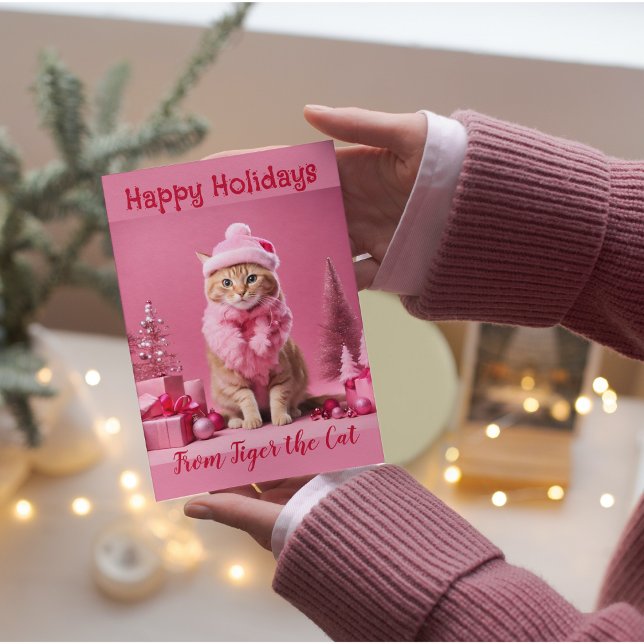Tarjeta Festiva Gato de Navidades rosados ama a Ginger Kitten (Subido por el creador)