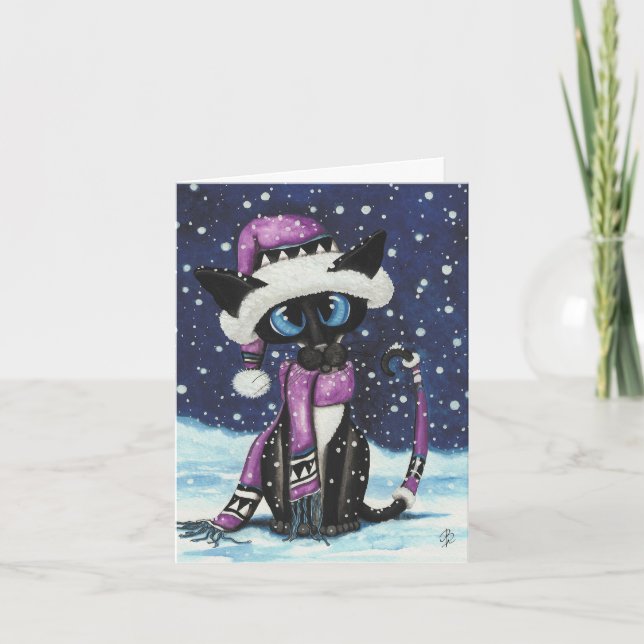 Tarjeta Festiva Gato de Navidades siameses de BiHrLe (Anverso)