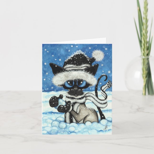 Tarjeta Festiva Gato de Navidades siameses por BiHrLe Card (Anverso)
