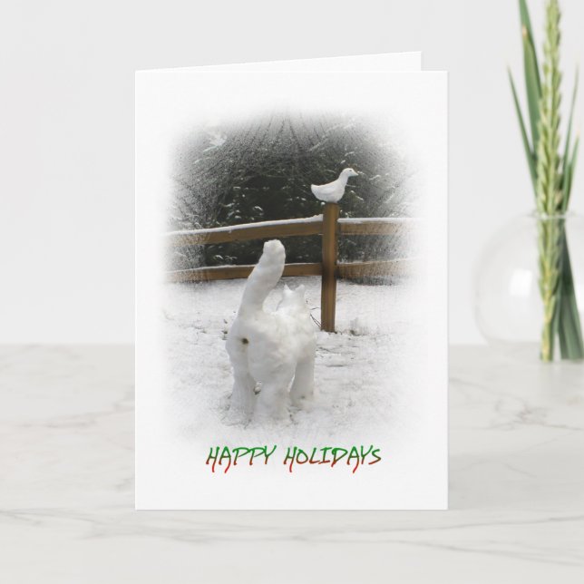 Tarjeta Festiva Gato de nieve (Anverso)