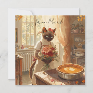 Tarjeta Festiva Gato de otoño con calabaza de pie otoño saludo de