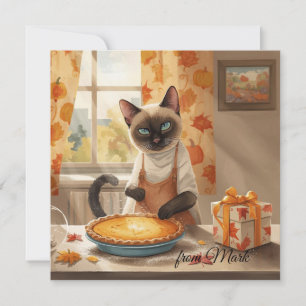 Tarjeta Festiva Gato de otoño con calabaza de pie otoño saludo de