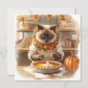 Tarjeta Festiva Gato de otoño con calabaza de pie otoño saludo de