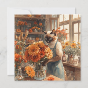 Tarjeta Festiva Gato de otoño con flores - Acción de Gracias de ot