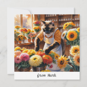 Tarjeta Festiva Gato de otoño con flores - Saludo de temporada de 