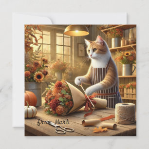 Tarjeta Festiva Gato de otoño con flores - Saludo de temporada de