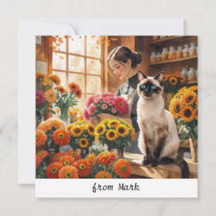 Tarjeta Festiva Gato de otoño con flores - Saludo de temporada de 