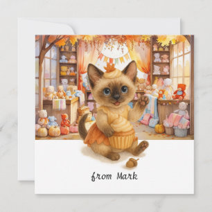 Tarjeta Festiva Gato de otoño con juguetes - Saludo de temporada d