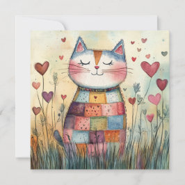 Tarjeta Festiva Gato de parches de San Valentín
