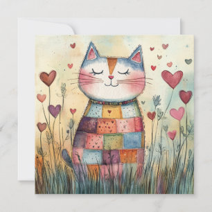 Tarjeta Festiva Gato de parches de San Valentín