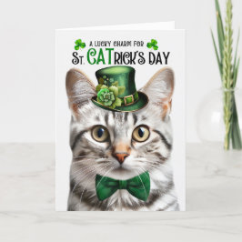 Tarjeta Festiva Gato de Pata Plata Encantado Afortunado Día de St