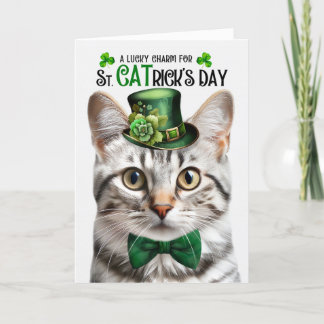 Tarjeta Festiva Gato de Pata Plata Encantado Afortunado Día de St