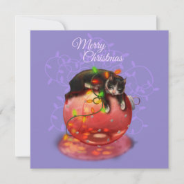 Tarjeta Festiva Gato de pequeños Navidades ilumina la magia de inv