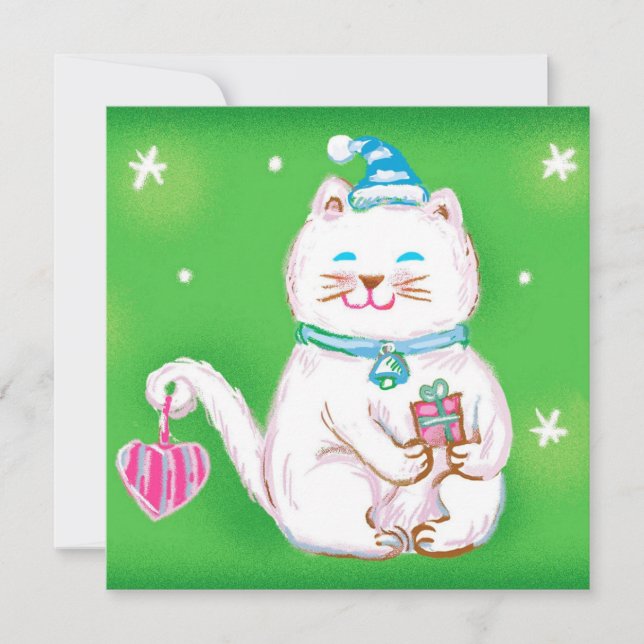 Tarjeta Festiva Gato de Personalizados cortos Navidades vistiendo  (Anverso)