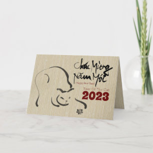 Tarjeta Festiva Gato de pintura original año nuevo vietnamita 2023