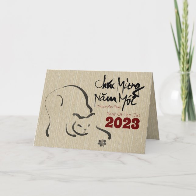 Tarjeta Festiva Gato de pintura original año nuevo vietnamita 2023 (Anverso)