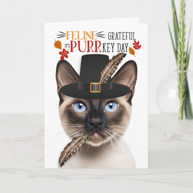 Tarjeta Festiva Gato de punto de foco de foca siamés agradecido po (Anverso)