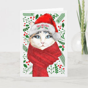 Tarjeta Festiva Gato de Ragdoll en Navidades de Santa Hat Meowy