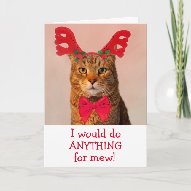 Tarjeta Festiva Gato de renos enamorado Navidades (Anverso)