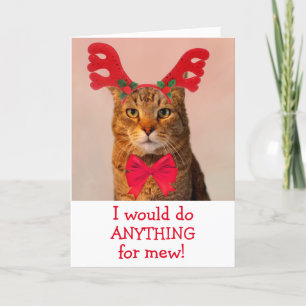 Tarjeta Festiva Gato de renos enamorado Navidades