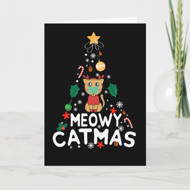 Tarjeta Festiva Gato de renos Meowy Catmas Navidades de cuarentena (Anverso)
