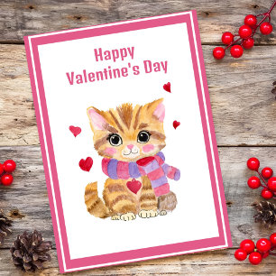 Tarjeta Festiva Gato de San Valentín en acuarela
