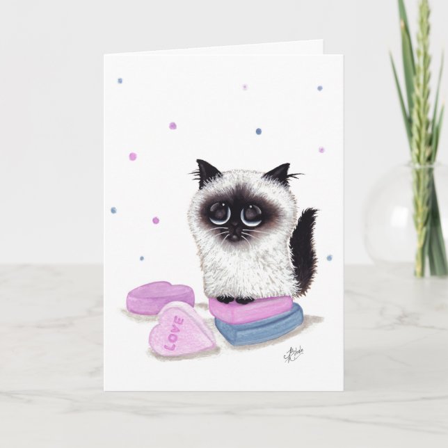 Tarjeta Festiva Gato de San Valentín himalayo por Bihrle (Anverso)
