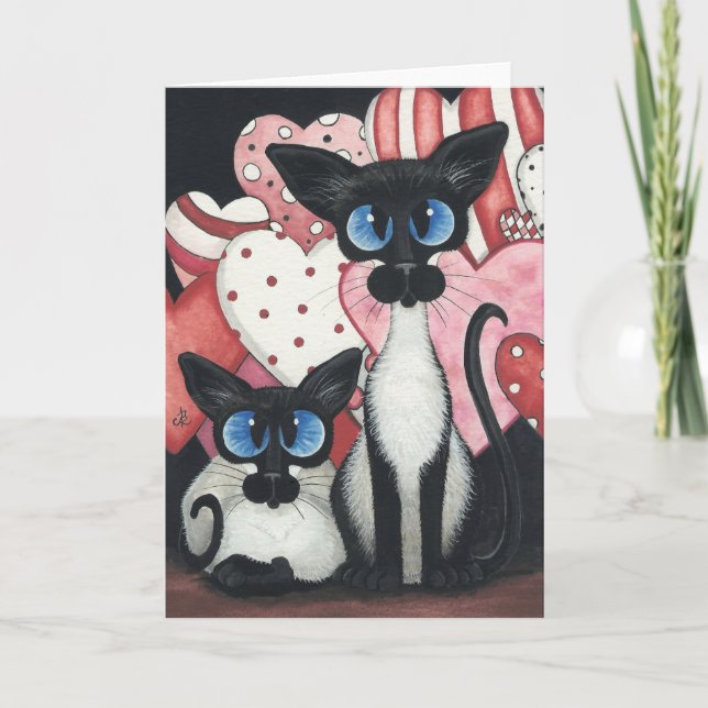Tarjeta Festiva Gato de San Valentín Siamés - Dos de amor (Anverso)