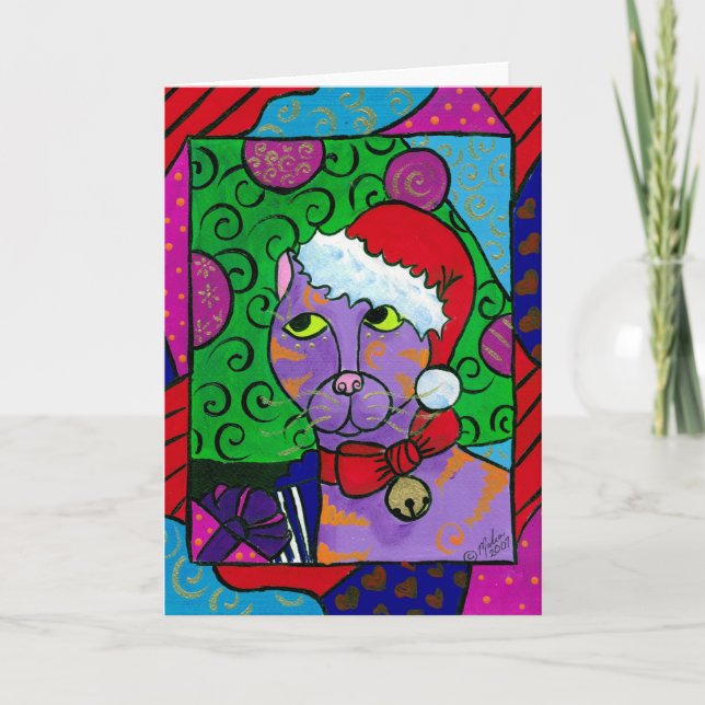 Tarjeta Festiva Gato de Santa (Anverso)