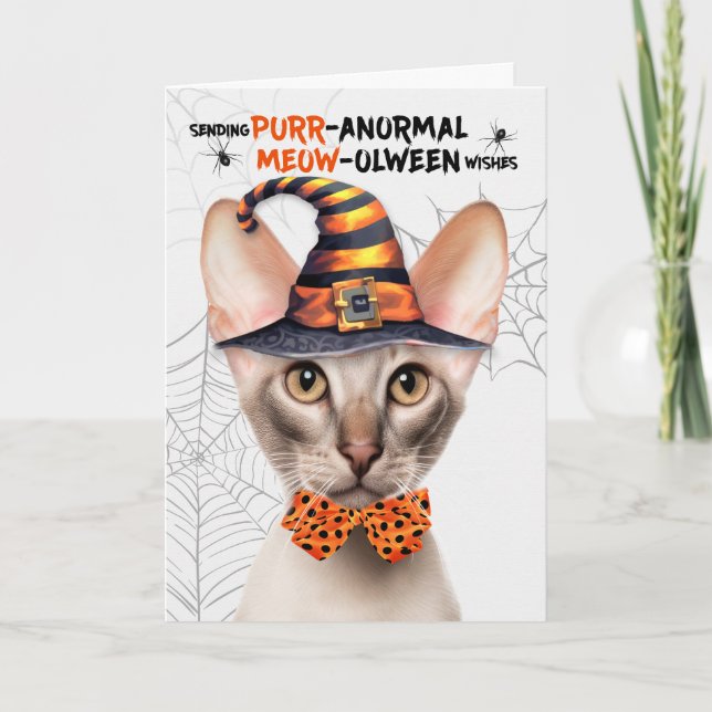 Tarjeta Festiva Gato de Shorthair oriental PURRanormal MEOWolween (Anverso)