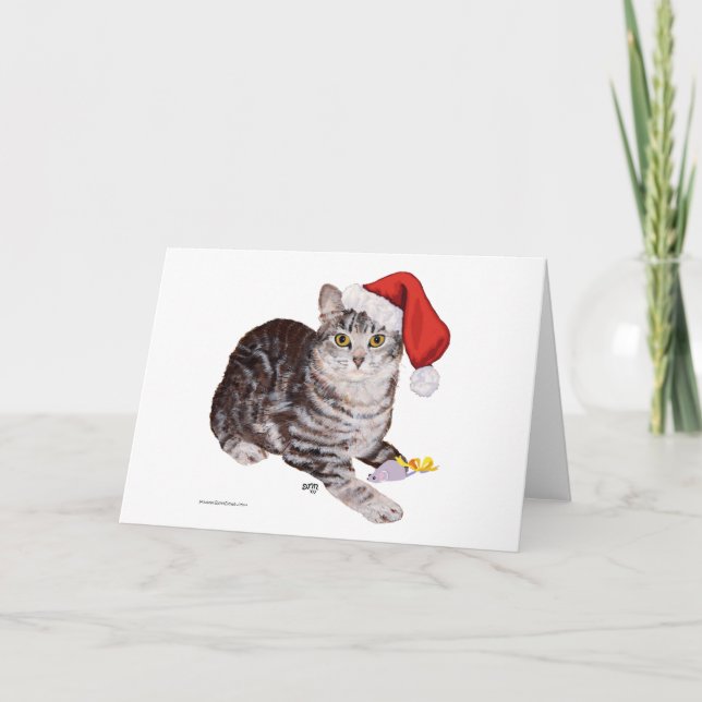 Tarjeta Festiva Gato de Shorthair Tabby estadounidense - Navidades (Anverso)