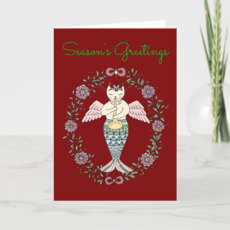 Tarjeta Festiva gato de sirena de ángel