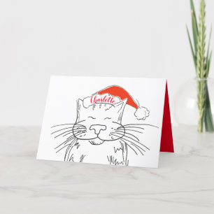 Tarjeta Festiva Gato de Tabby en Navidades de sombrero de Santa An