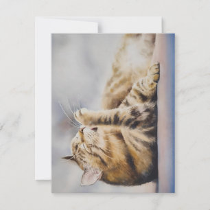 Tarjeta Festiva Gato De Tabby Manteniendo Limpio En Las Acuarelas