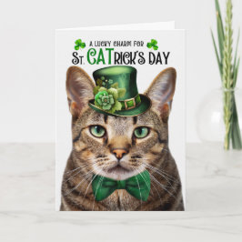 Tarjeta Festiva Gato de Tabby marrón St CATrick's Day Lucky Charm