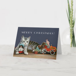 Tarjeta Festiva Gato de Tabby Plateado - Arte de gato navideño vin