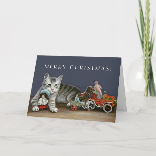 Tarjeta Festiva Gato de Tabby Plateado - Arte de gato navideño vin (Anverso)