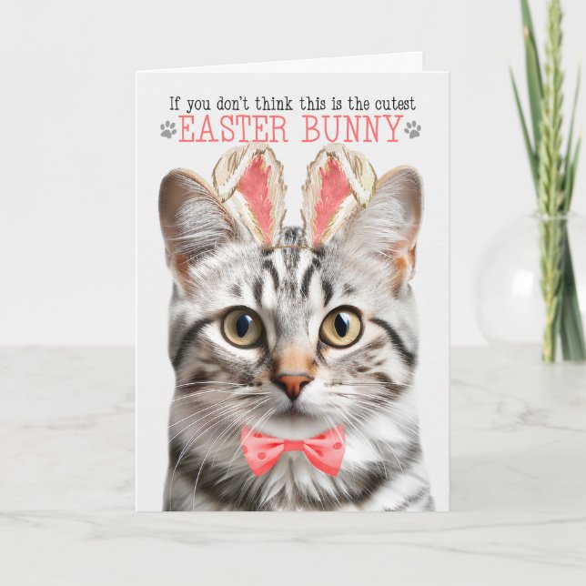 Tarjeta Festiva Gato de Tabby Plateado Cutest Easter Bunny Kitty P (Anverso)