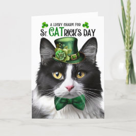 Tarjeta Festiva Gato de Tuxedo blanco y negro St CATrick's Day