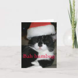 Tarjeta Festiva Gato de Tuxedo en Santa Hat