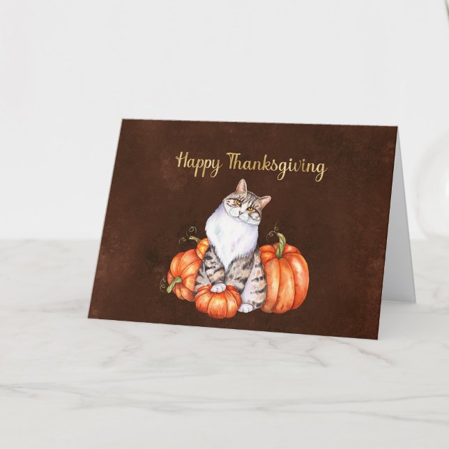 Tarjeta Festiva Gato del Naranja de Acción de Gracias Pumpkins (Subido por el creador)