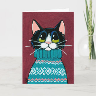 Tarjeta Festiva Gato del smoking que lleva una pintura fea del