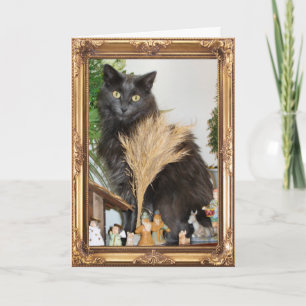 Tarjeta Festiva Gato detrás del sistema de la natividad