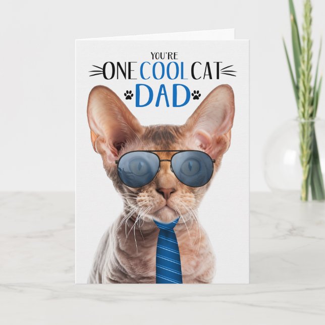 Tarjeta Festiva Gato Devon Rex del Día Uno del Padre en Guay (Anverso)