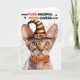 Tarjeta Festiva Gato Devon Rex Halloween PURRparo anormal