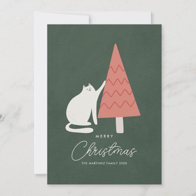 Tarjeta Festiva Gato divertido con el saludo navideño de Tree Merr (Anverso)