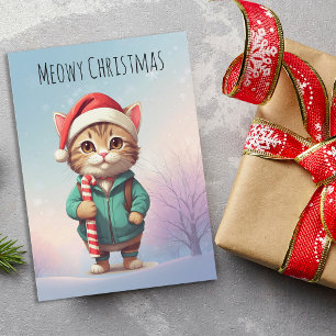 Tarjeta Festiva Gato divertido de los Navidades Meowy personalizad