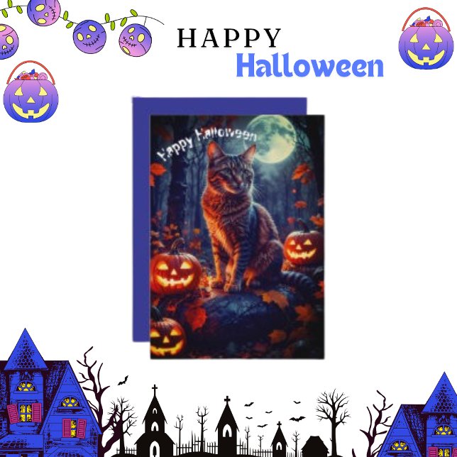 Tarjeta Festiva Gato divertido lindo Halloween calabaza  (Subido por el creador)